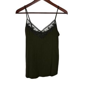 Loft Army Green Lace Brocade Cami Tank Top Women's Small Spaghetti Strap
